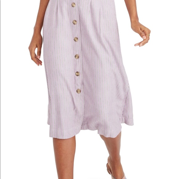Madewell Dresses & Skirts - Madewell Patio Lilac Stripe Button Front MidiSkirt